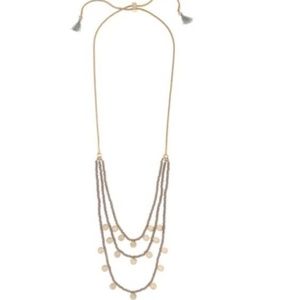 Canvas Three-Row Beads and Coins Bolo Necklace